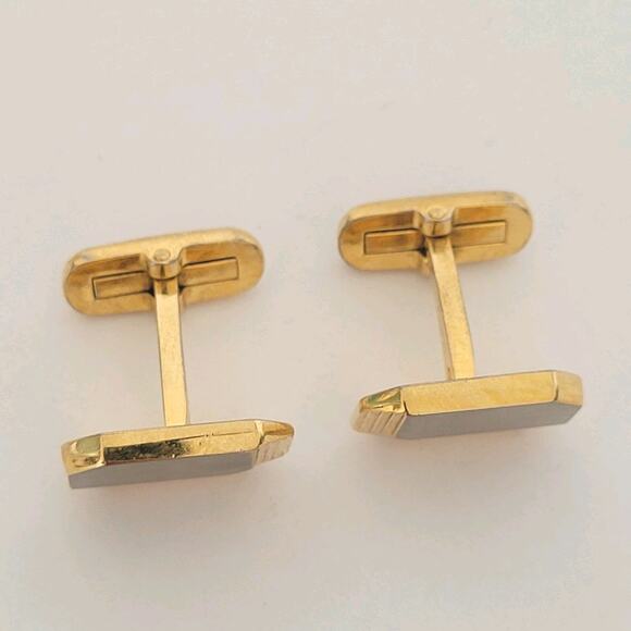 Givenchy Cufflinks Set Rectangle Gold Silver Tone Logo Vintage Geometric Designe - Picture 2 of 7